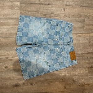 Louis Vuitton Blue Checkered Jean Shorts